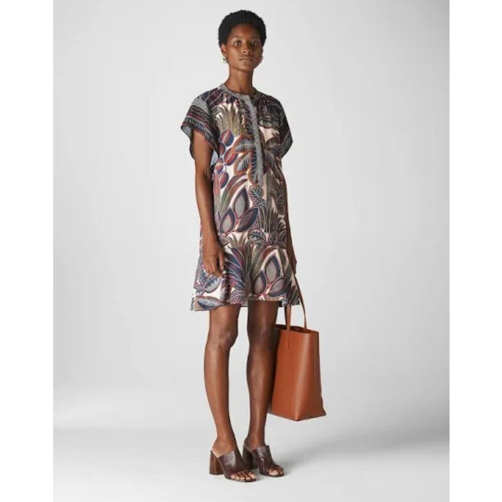 Whistles Flounced Leaf Print Shirt Dress Womens Size 12 Contemporary Luxury